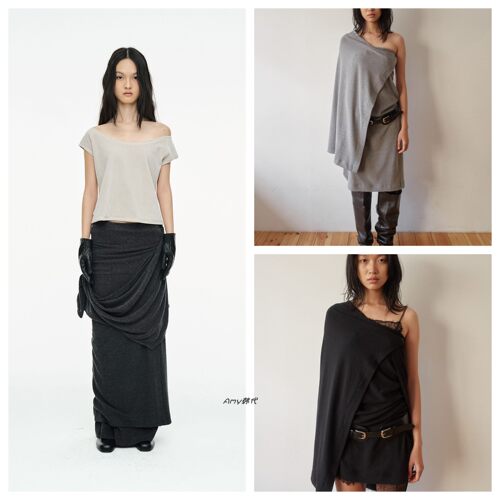 Amy韩国设计师品牌cerric 25冬Drape Long Skirt时尚长裙裹身裙