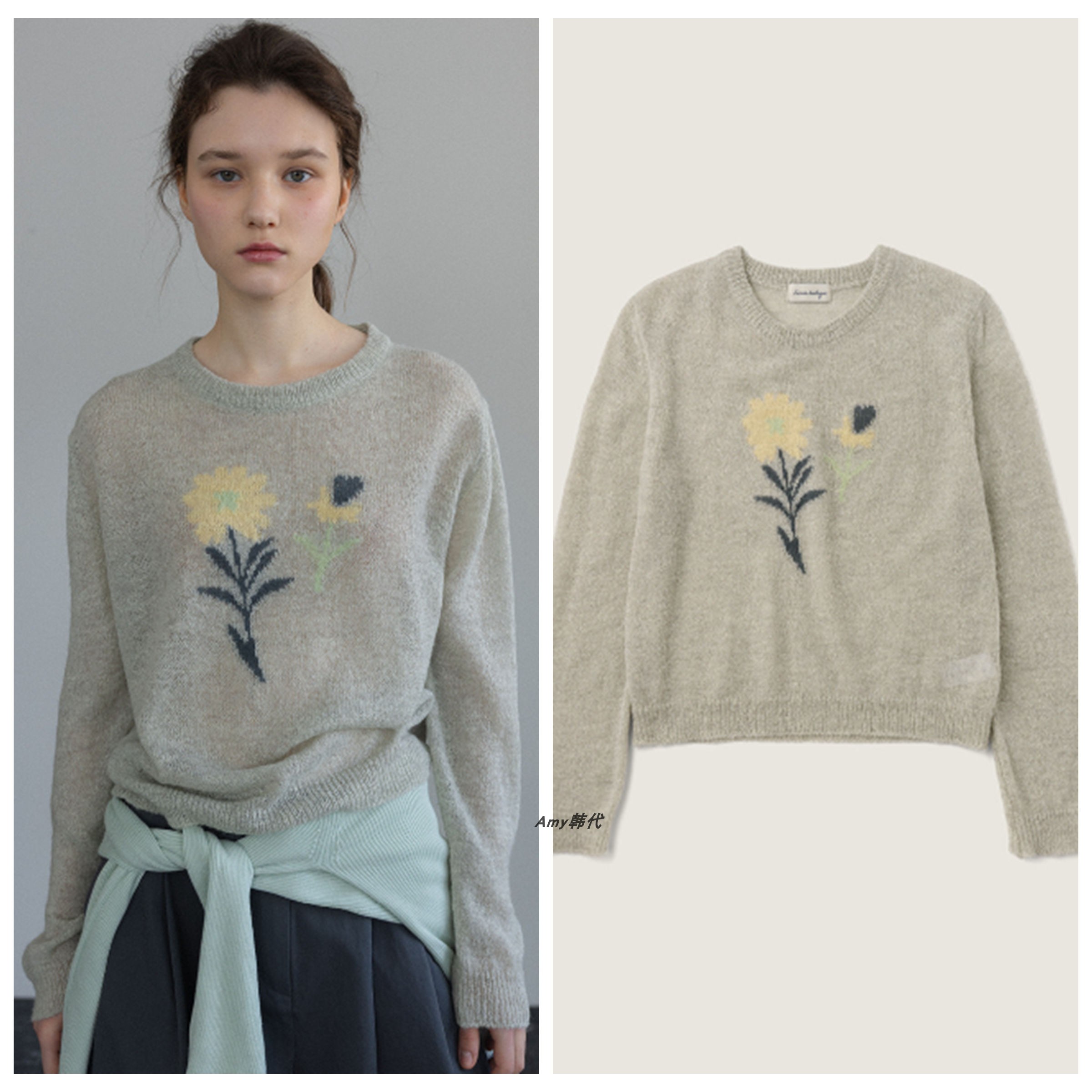 折扣 SIENNE韩国代购26春款Daisy Flower Knit 雏菊花朵针织衫