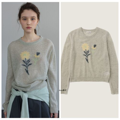 折扣 SIENNE韩国代购26春款Daisy Flower Knit 雏菊花朵针织衫