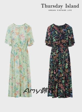 限时折韩国代购[Thursday Island] 甜美印花连衣裙2色T234MOP240W