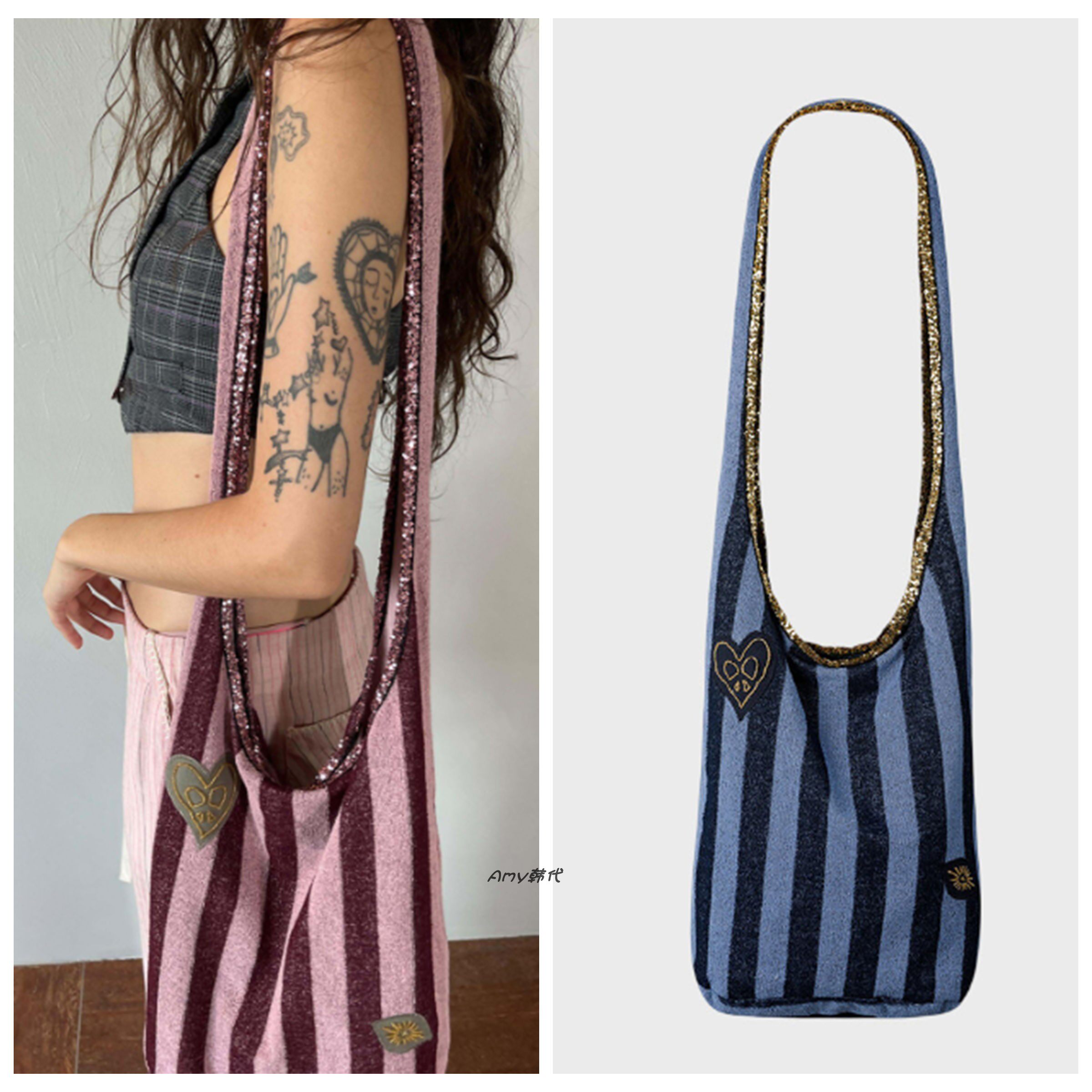 限时折扣 韩国代购SCULPTOR 26春款Terry Hobo Bag 条纹帆布包3色