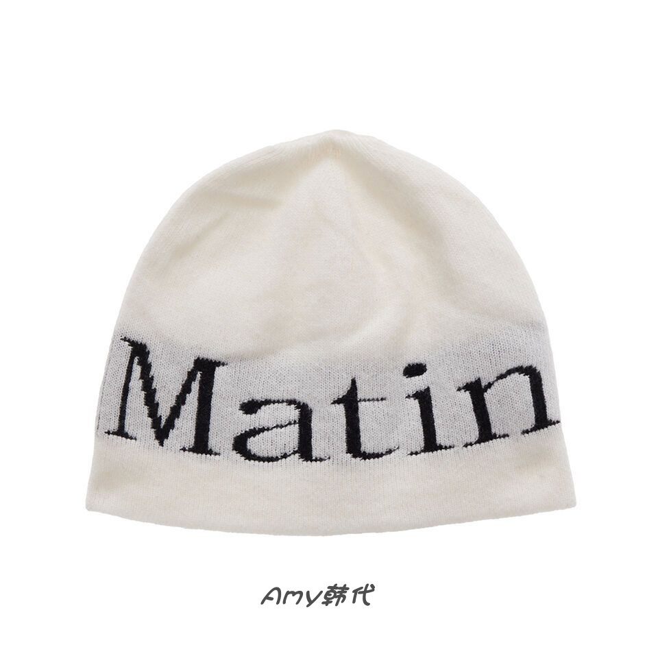 25冬Amy韩国代购Matin Kim LOGO JACQUARD SHORT 针织毛线帽2色
