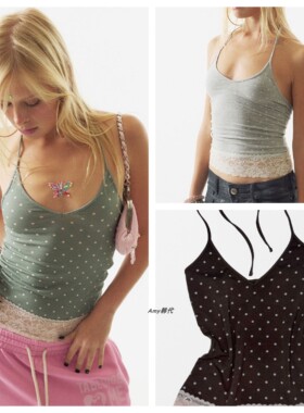 特价韩国代购SCULPTOR26夏圆点蕾丝吊带衫Dot Lace Halter Top