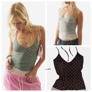 特价韩国代购SCULPTOR26夏圆点蕾丝吊带衫Dot Lace Halter Top