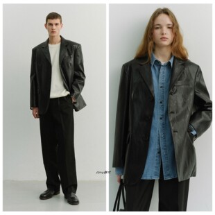 韩国代购26春款DUNST UNISEX 3 BUTTON ALTER男女款皮革西装外套