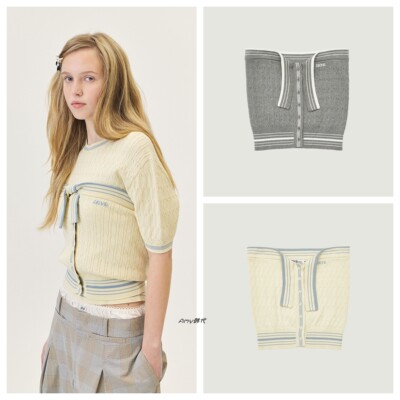 Amy韩国代购GROVE 26春款FREEN KNIT TUBE TOP纯棉针织抹胸背心