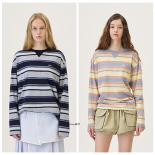 Amy韩国代购GROVE 26春款TALIN STRIPE L/S T-SHIRT条纹长恤T恤