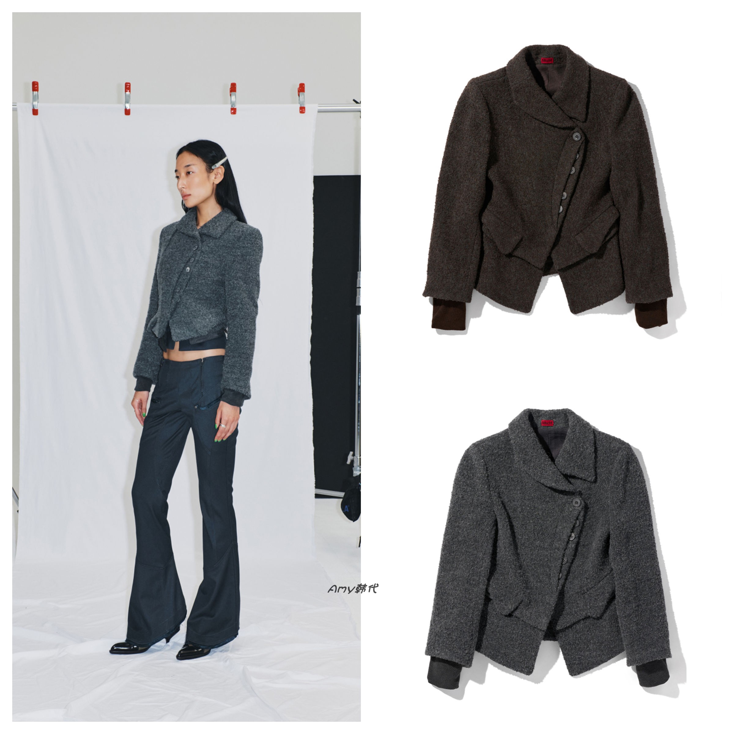 25秋冬韩国设计师品牌 mschf TILTED WOOL BLAZER可拆卸羊毛外套