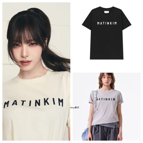 折扣韩国代购Matin Kim APPLIQUE FELT LOGO TOP标志圆领短袖T恤
