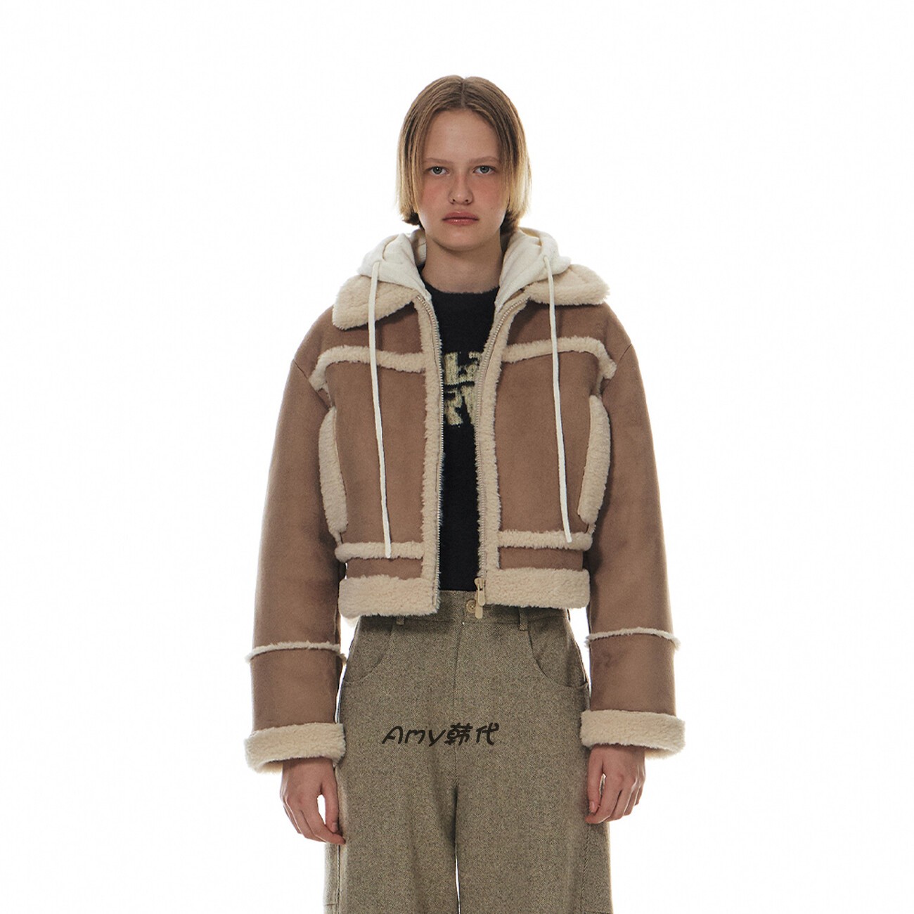 特价Amy韩国代购GROVE 翻毛皮夹克外套SHEARLING COLLAR MUSTANG