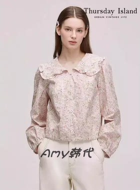 Amy韩国代购[Thursday Island]花卉刺绣荷叶边衬衫 T242MBL140W