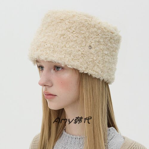Amy韩国代购 25秋冬Brown hat Pillbox - Pompom羊羔毛包头平顶帽