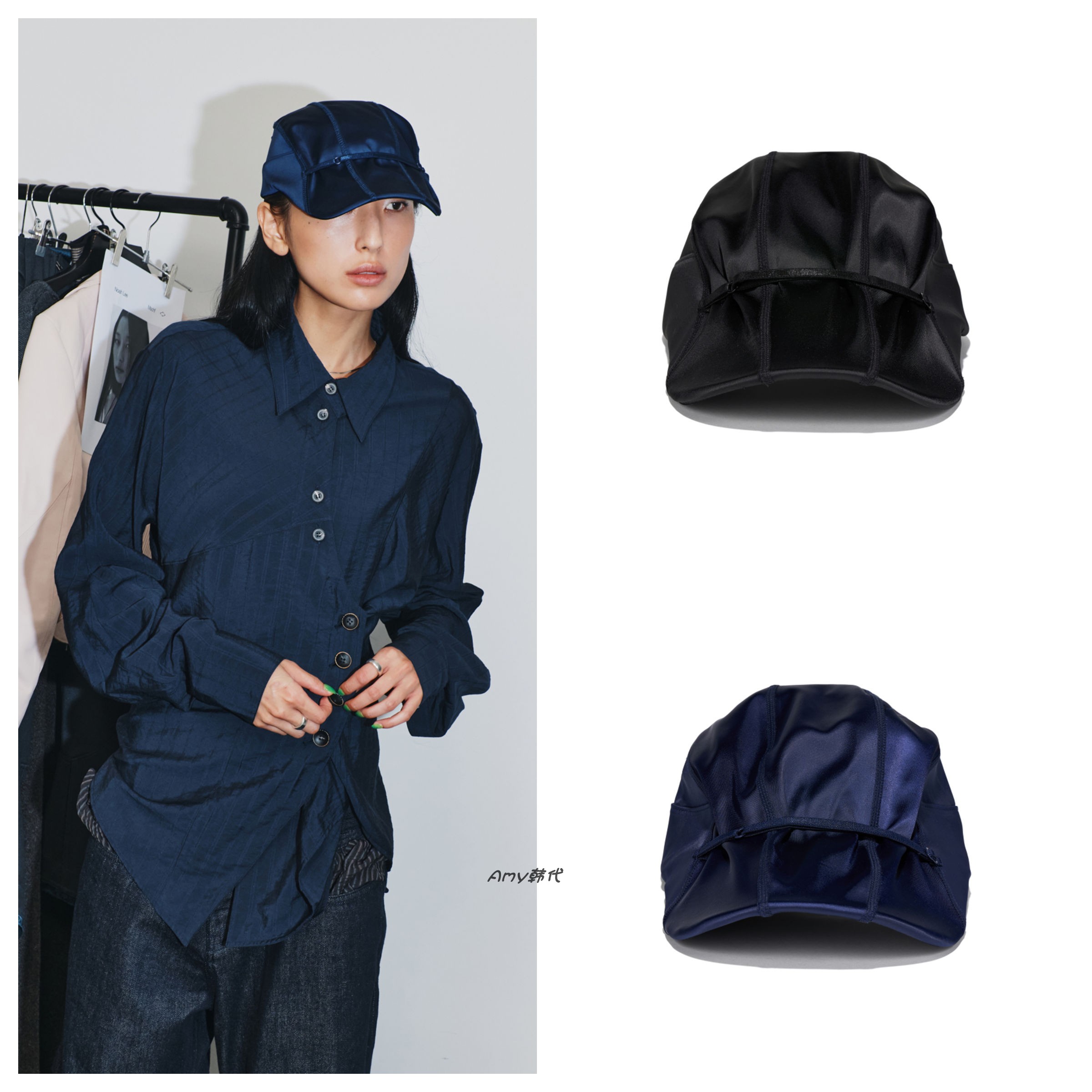 25秋冬Amy韩国代购 mschf 时尚缎面鸭舌帽棒球帽2色