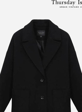 Amy韩国代购[Thursday Island] 黑色毛呢大衣 T238MCT631W