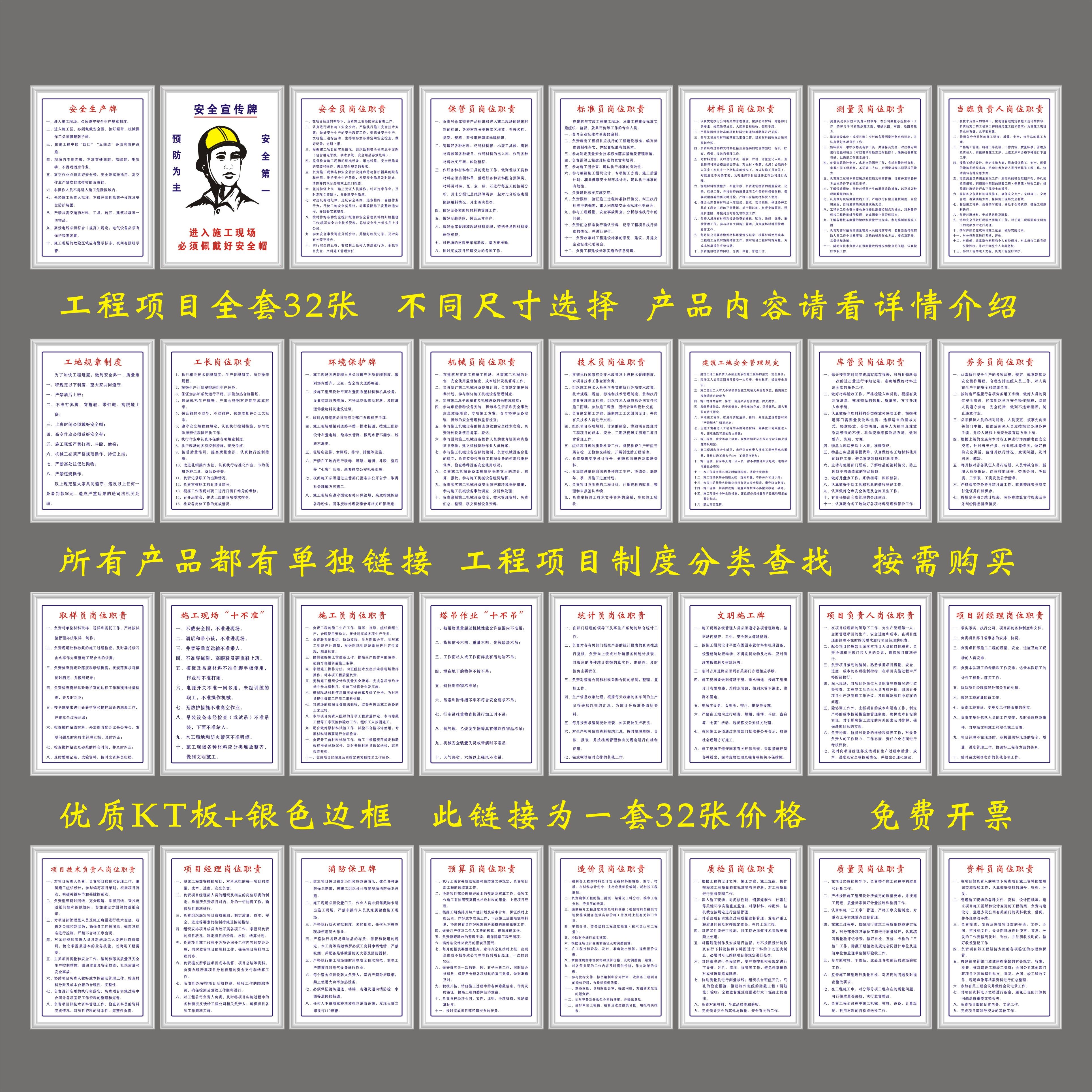 工程项目制度职责全套32张建筑工地看展板宣传标语标牌安全警示