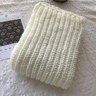 奶白色双元宝送情侣围巾成品纯手工编织粗毛线冬季保暖针织围脖