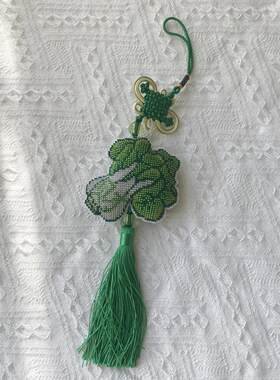 新款百财纳福白菜满珠子纯手工十字绣汽车挂件成品全珠绣车内挂饰