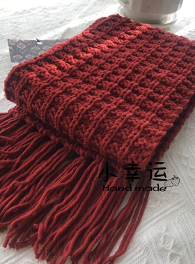 纯手工十字花围巾编织成品手织毛线送男女朋友圣诞新年生日礼物冬