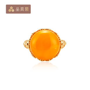品真阁 S925银琥珀蜜蜡老蜡戒指天然蜜蜡权威鉴定 礼物送亲友活圈