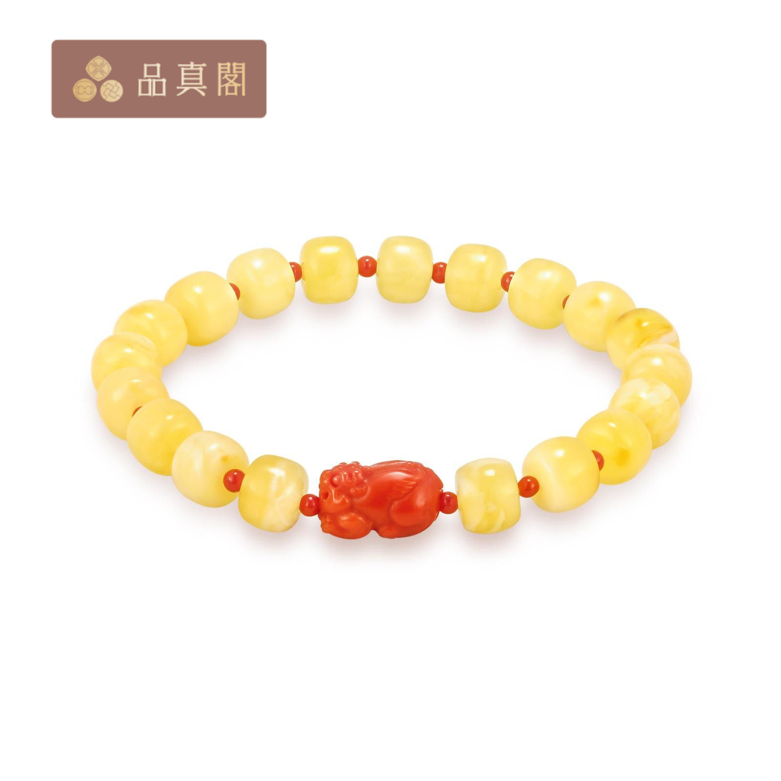 品真阁琥珀蜜蜡老型珠配南红米珠貔貅单圈手串礼物送妈妈送女友