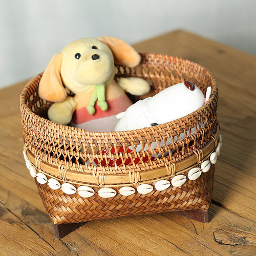 壁虎小屋 桌面收纳篮筐客厅厨房杂物布艺手作来自印尼竹藤小篮筐
