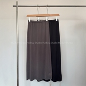 舒适松紧腰半身裙子 冰凉感铜氨丝开叉设计时尚 会buy实拍 夏款