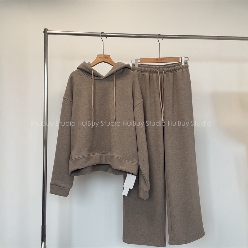 【秋冬刚需/高克重/敲柔垂坠绵密双面绒】休闲连帽卫衣卫裤套装女