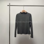 波点灰色木耳边半高领打底衫 会buy实拍 女秋冬内搭高级感上衣