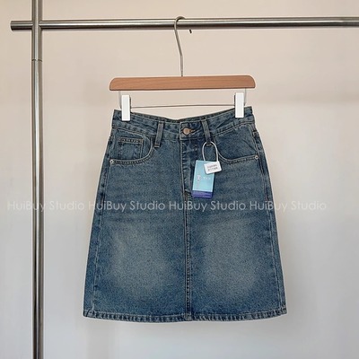 【会buy实拍】简约时髦挺括有型质感小A字版高腰休闲牛仔短裙女夏