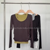 撞色吊带衫 女秋新 真两件套长袖 T恤纯色T恤 会buy实拍 设计感