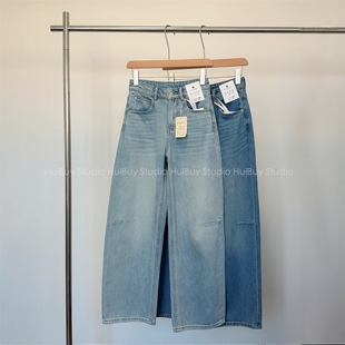 水洗破骨收褶茧型牛仔裤 弯刀裤 幂式 高腰显瘦阔腿裤 会buy实拍
