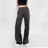 女秋外穿拼接腰运动卫裤 到手一定会满意 舒适面料瘦腿微喇叭长裤