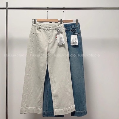 版型显腿直！侧拼接高腰显瘦阔腿牛仔裤女柔软四面弹直筒拖地裤春