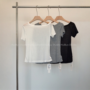 透气天丝斜肩短袖 薄款 夏季 T恤纯色百搭舒适裸感系列 会buy实拍