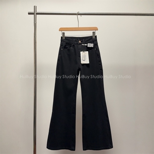 高腰宽松显瘦阔腿裤 四面弹黑色筒喇牛仔裤 女春 会buy实拍