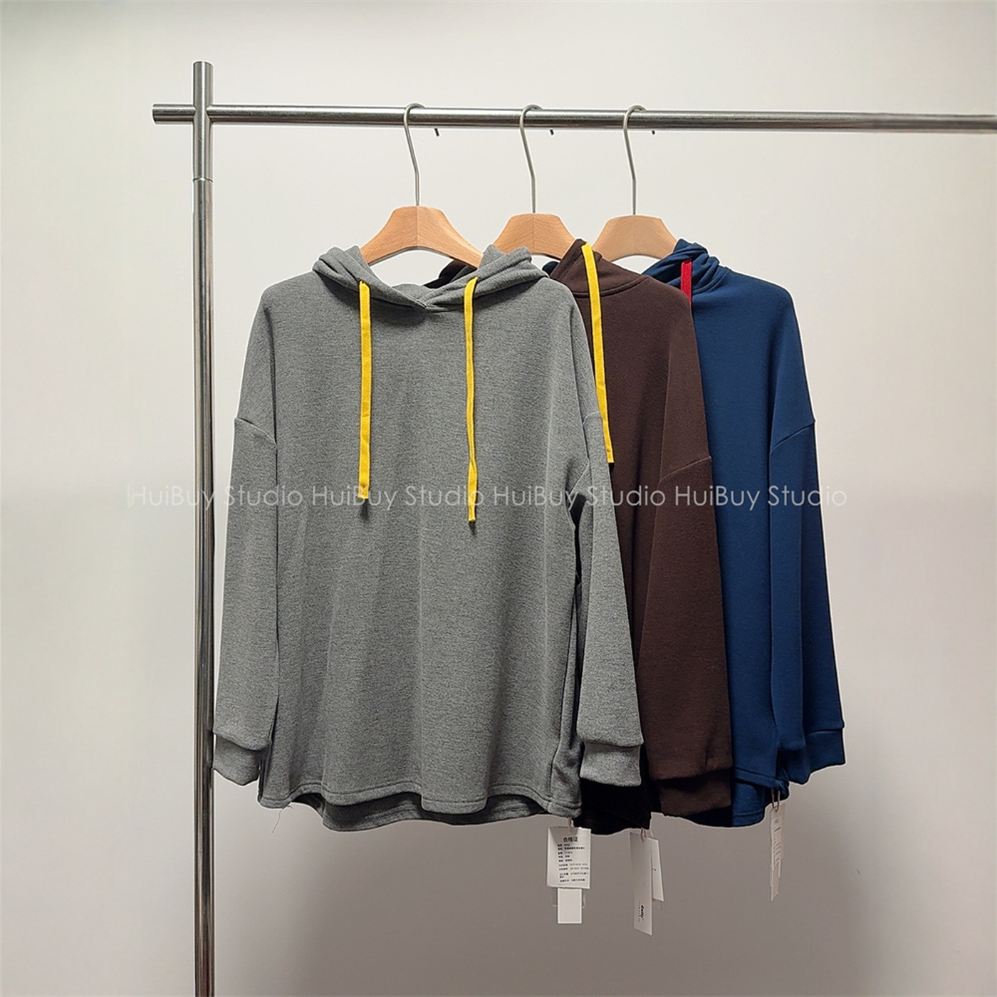 【会buy实拍】糯米卫衣~撞色绳宽松澳绒连帽衫双面绒感磨毛上衣冬