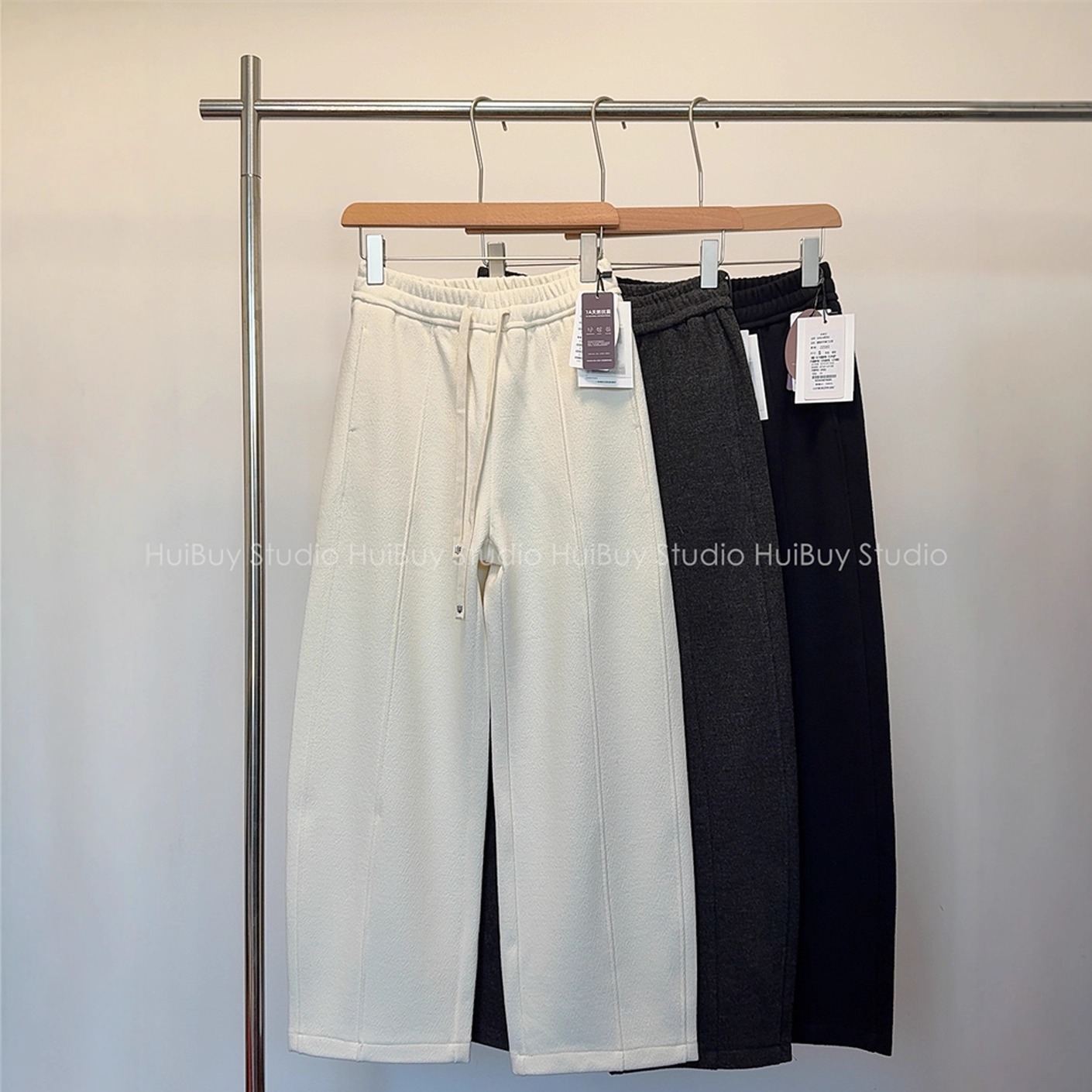 【会buy实拍】简奢老钱裤~加厚730g醋酸羊毛弯刀裤松紧腰休闲裤女