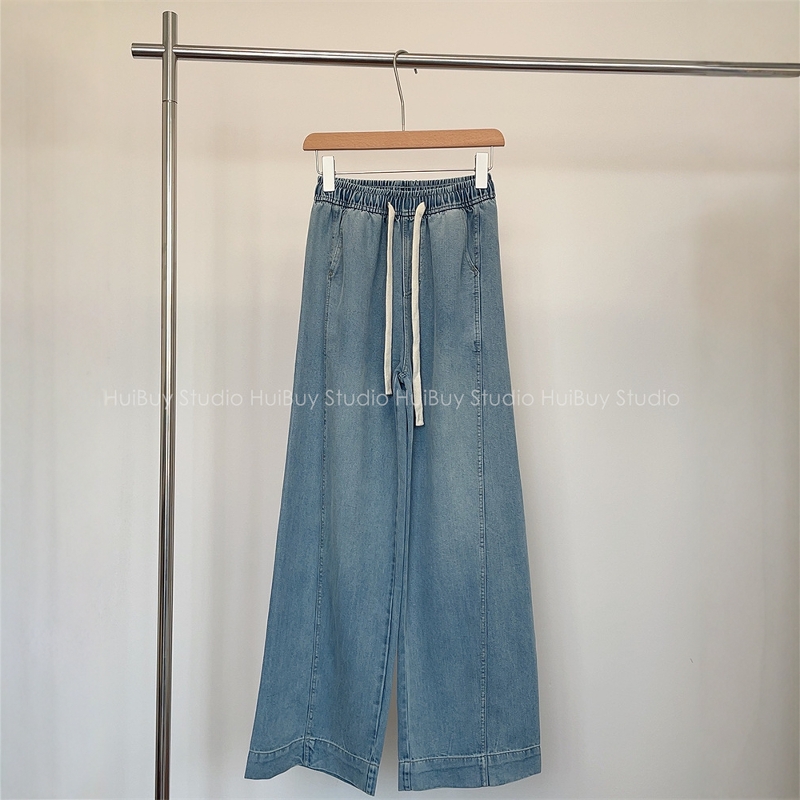【会buy实拍】莱赛尔弯刀牛仔裤女春夏新宽松显瘦垂感直筒拖地裤