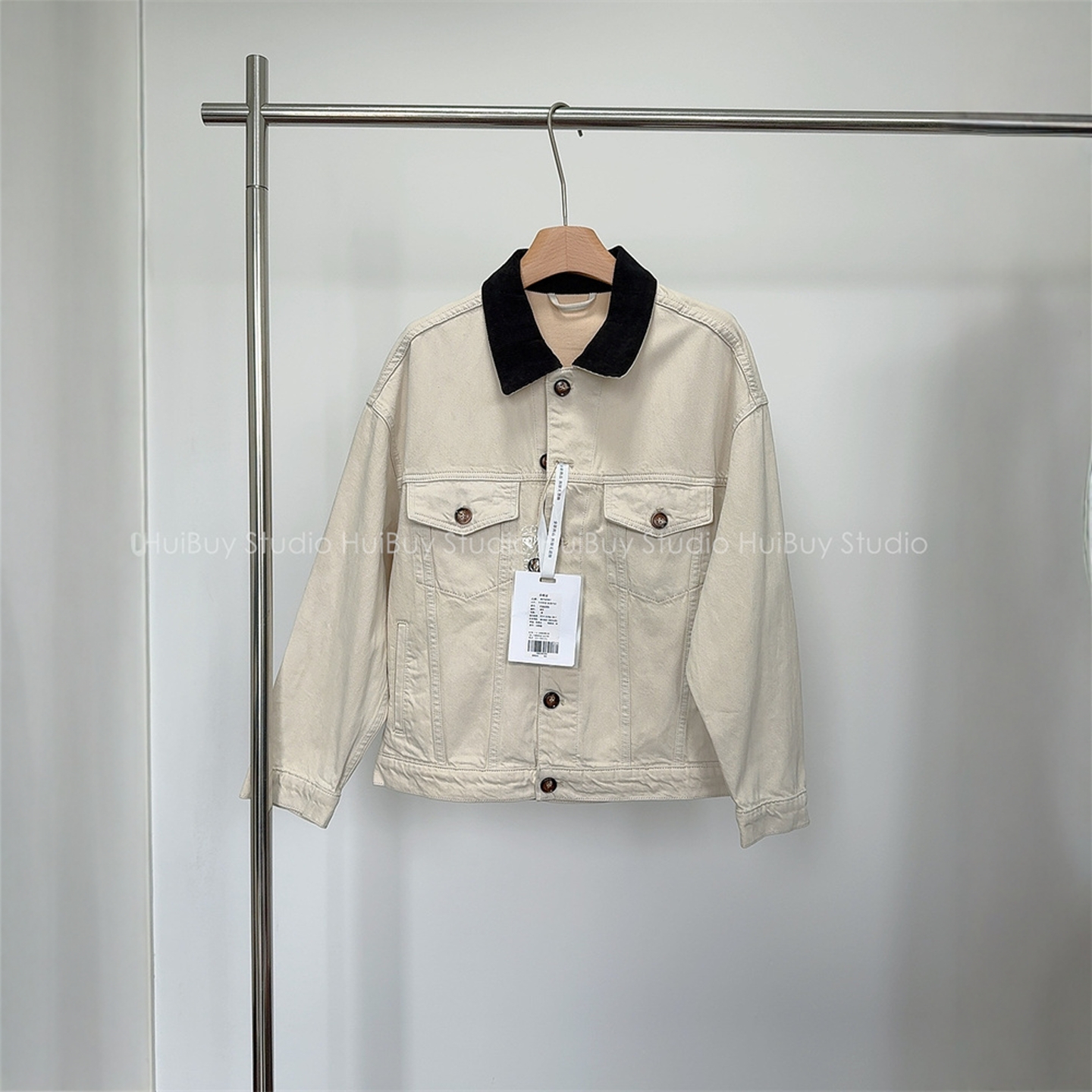 【会buy实拍】巴恩风洋气短外套2025秋新撞色领米色牛仔棉短上衣