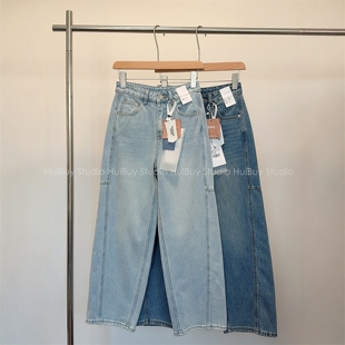 会buy实拍 牛仔裤 大厂出 本酵素洗立裁茧型弯刀阔腿裤 春 双版