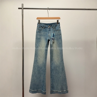 中低腰显瘦阔腿裤 时髦复古微喇牛仔裤 喇叭怀旧牛 春 会buy实拍