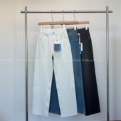 会buy实拍 重磅四面弹高腰窄版 直筒裤 显瘦阔腿牛仔裤 女秋长裤