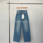 会buy实拍 奢华烫钻 高品质牛仔裤 高腰宽松显瘦直筒阔腿裤 女秋