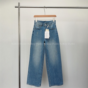 高腰宽松显瘦直筒阔腿裤 高品质牛仔裤 奢华烫钻 女秋 会buy实拍