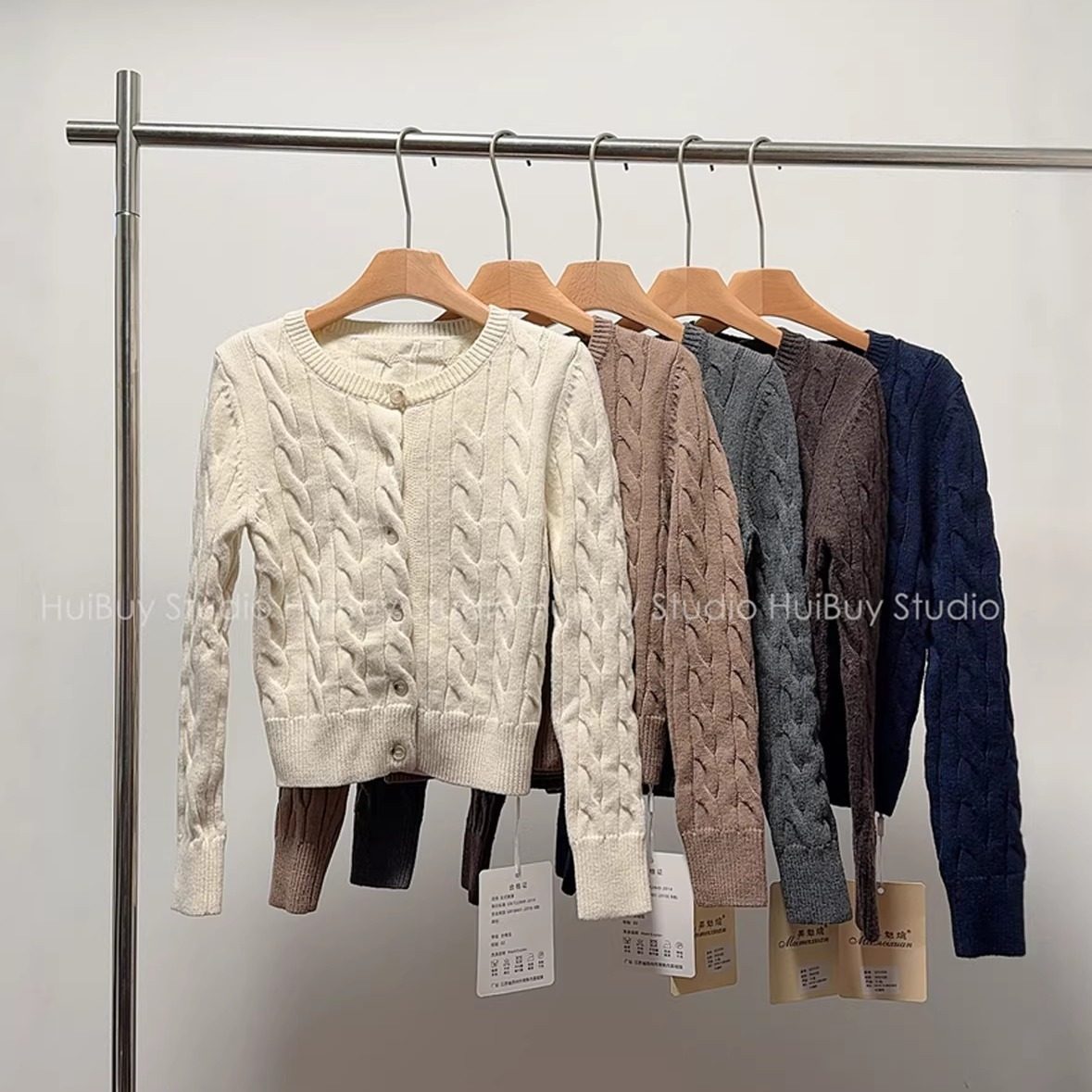 【会buy实拍】老钱风麻花针织开衫~圆领单排扣短款毛衣针织衫春秋