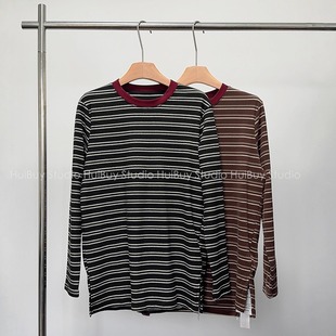 打底衫 chao软糯磨毛长袖 慕斯条纹打底 女秋冬上衣 会buy实拍