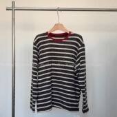 红领澳绒条纹T恤加厚双面绒上衣慵懒宽松打底衫 会buy实拍 秋冬