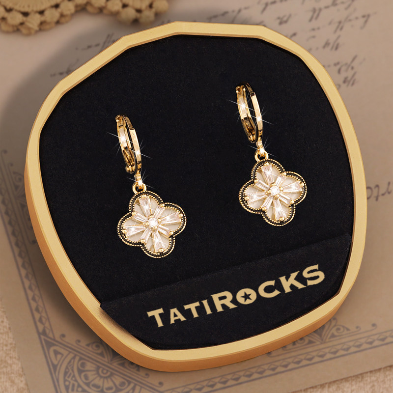 丹麦【设计师】Tatirocks六芒星水晶四叶草耳钉高级感轻奢女耳环