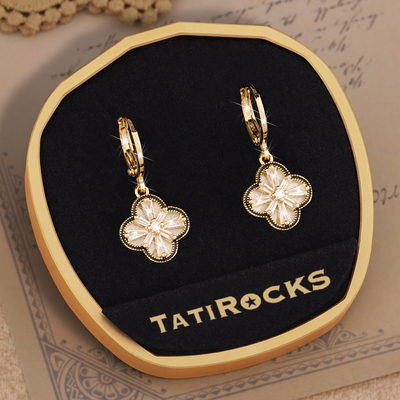 丹麦【设计师】Tatirocks六芒星水晶四叶草耳钉高级感轻奢女耳环