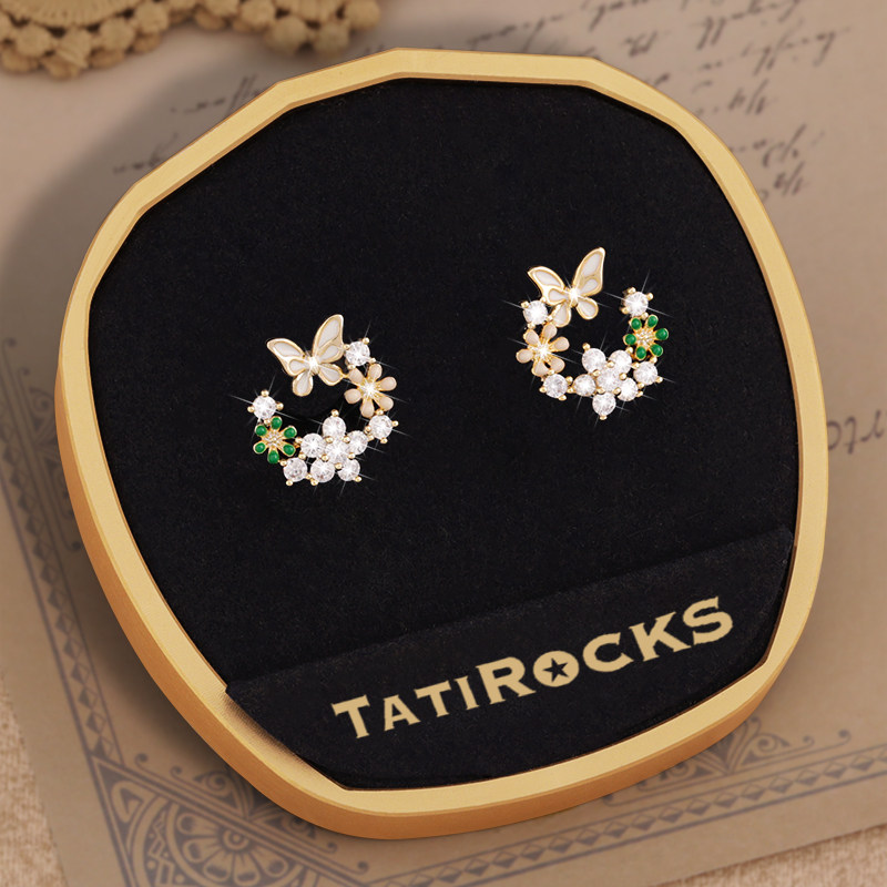 丹麦【设计师】Tatirocks满钻蝶恋花耳钉高级感轻奢女款爆闪耳环